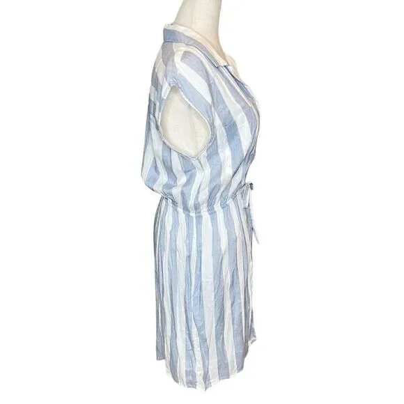 Japna Dress Womens SMALL Blue White Stripe Tie Waist Shirt Dress Short Sleeve - Picture 3 of 13